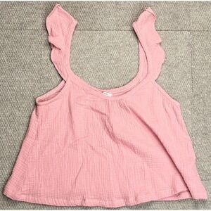 Marine Layer Women's Jude Flutter Sleeve Crepe Knit Rosette Pink Tank Top Size L